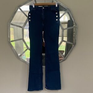 Pilcro Dark Blue Flare Jeans with Silver Button Detail